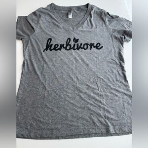 Herbivore Graphic Tee Vegan Shirt Gray V Neck Soft Casual Size Small